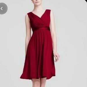 David's Bridal red jersey dress with satin waist